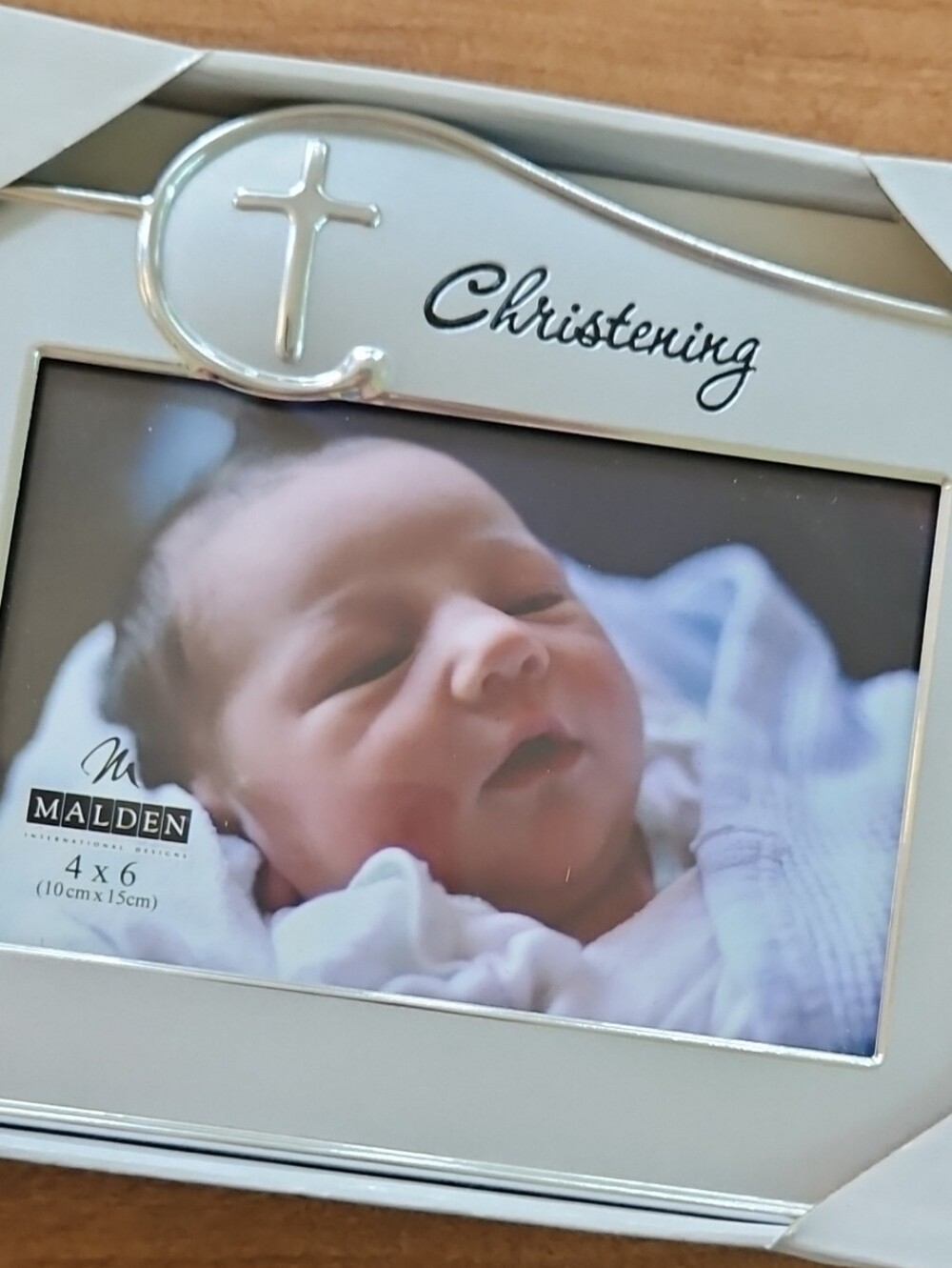 Malden Silver Christening Frame with Cross